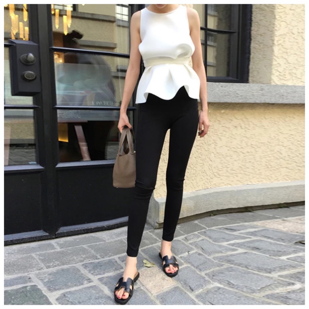 Eggshell White Gathered Scuba Fabric Peplum Top - Picture 3 of 8